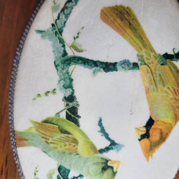 Wooden Wall Plaque With Cardinal Bird Illustration On Oval Ceramic Center - Picture 3 of 6